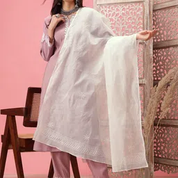 ADA Ethnic Motifs Embroidered Lucknowi Chikankari Cotton Dupatta-picture-53