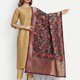 ESCORA Ethnic Motifs Woven Design Silk Dupatta-image-61