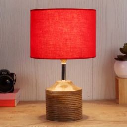 Devansh Wood Table Lamp With Red Cotton Shade by New Era-picture-33