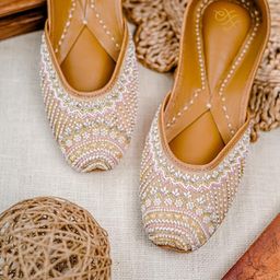 House of Pataudi Ethnic Embroidered Square Toe Fabric Mojaris-13