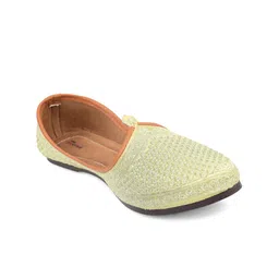 DESI COLOUR Men Gold-Toned Woven Design Mojaris-picture-6