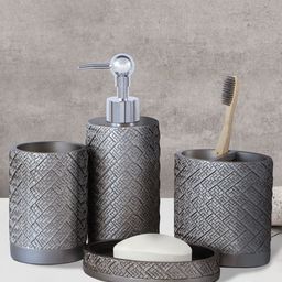 OBSESSIONS 4 Pcs Grey Textured Bathroom Accessories Set-18