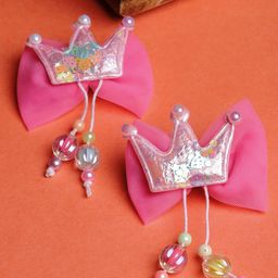 Stoln Girls Set of 2 Beaded Crown with Net Detail Alligator Hair Clips-14