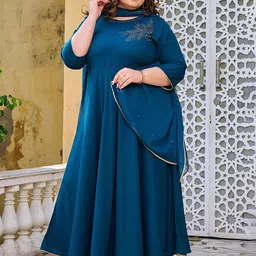 PrettyPlus by Desinoor.com Women Flared Sleeves Thread Work Anarkali Kurta-31