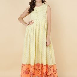 MAAND Women Yellow & Orange Ethnic Motifs Printed sleeveless Anarkali Kurta-image-58