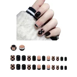 Secret Lives Translucent French with Pearls Fake Nails - Black-49