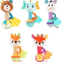 jinglers 5 in 1 Soft Rattle Toy for Baby with Teether Crinkle Ears&Squeeky Sound Rattle image 5