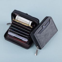 Men & Women Casual Black Genuine Leather RFID Card Holder-image-94