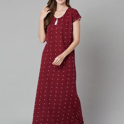 TRUNDZ Women Maroon Printed Organic Cotton Maxi Nightdress-image-117