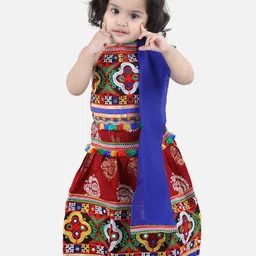 BownBee Girls Maroon Embroidered Halter Neck Lehenga & With Dupatta-image-54