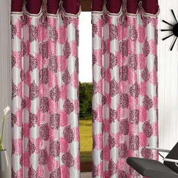 Cortina Maroon & Pink Set of 2 Floral Long Door Curtain-image-89