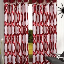 Cortina Maroon & White Set of 2 Printed long Door Curtain-7