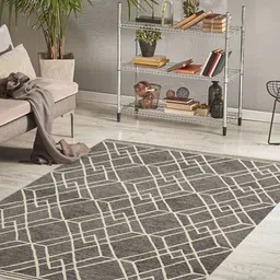 saraswatii global Khaki & Beige Geometric Printed Woolen Rectangle Carpet image 1
