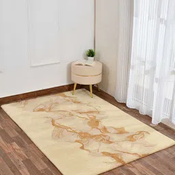 PRESTO Cream Coloured & Beige Abstract Printed Hand Tufted Woollen Carpet-1