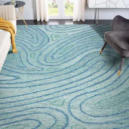 saraswatii global Blue Abstract Hand Tufted Rectangular Carpet image 1