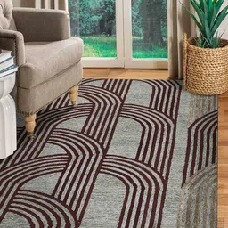 saraswatii global Grey & Brown Striped Hand Tufted Rectangular Carpet image 1