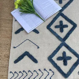 Art Avenue White & Blue Geometric Cotton Rectangular Carpet-picture-21