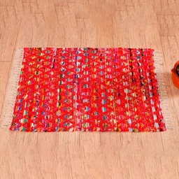 HANDICRAFT PALACE Red & Blue Braided Cotton Rectangular Carpet-image-74