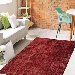 Saral Home Maroon Solid Cotton Classic Double Shaded Shaggy Carpet-image-12