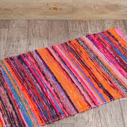 HANDICRAFT PALACE Pink & Orange-Colored Braided Chindi Woven Cotton Reversible Carpet-10