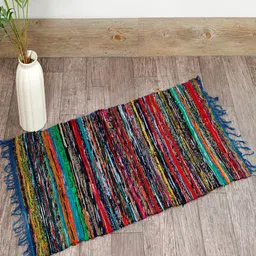 HANDICRAFT PALACE Blue & Red Hand Braided Chindi Cotton Rectangular Reversible Carpet-image-62
