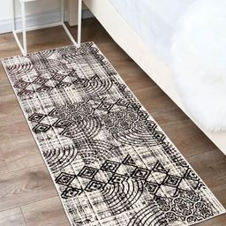 MODEFE Cream & Black Geometric Anti-Skid Rectangular Carpet-51