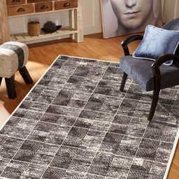 MODEFE Cream & Black Geometric Shaggy Anti-Skid Carpet-picture-30
