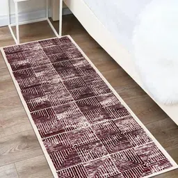 MODEFE Maroon & White Geometric Anti-Skid Rectangular Carpet-28