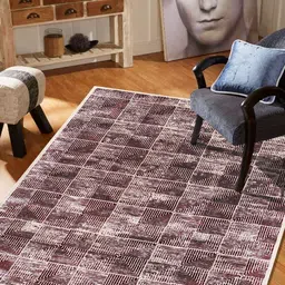MODEFE Maroon & White Geometric Shaggy Anti-Skid Carpet-38