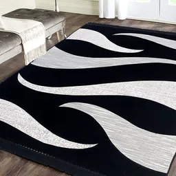 Sparrow world Black & Grey Abstract Printed Velvet Chennille Rectangular Carpet-8