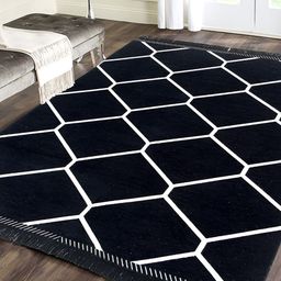 Sparrow world Black & White Geometric Printed Rectangular Carpet-13