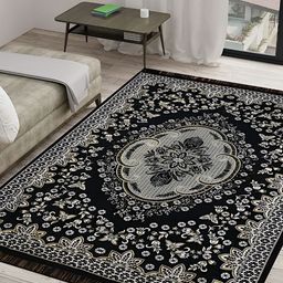 Sparrow world Black & White Floral Printed Rectangular Carpet-31