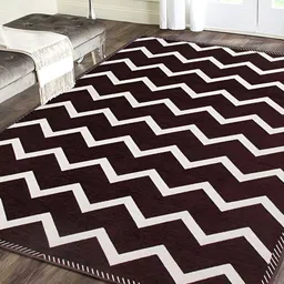 Sparrow world Brown & White Geometric Printed Velvet Chennille Rectangular Carpet-53