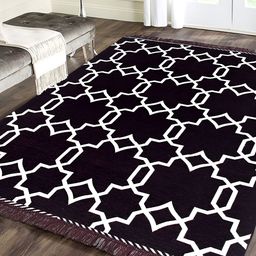 Sparrow world Brown & White Geometric Printed Velvet Chennille Rectangular Carpet-52