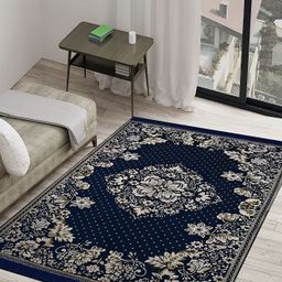 Sparrow world Blue Printed Chennille Carpet-72