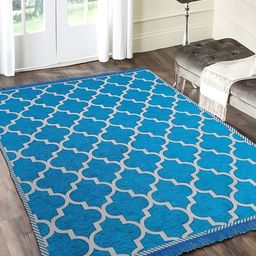 Sparrow world Blue & Cream Geometric Living Room Carpet-16