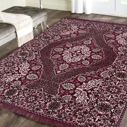 ZESTURE Maroon & White Ethnic Motifs Printed Carpet-24