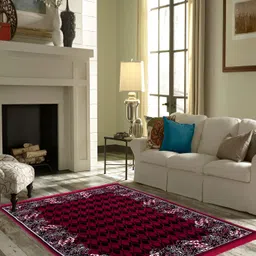 ZESTURE Maroon Floral Printed Carpet-25