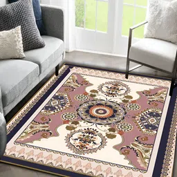 Sparrow world Peach & White Bohemian Printed Anti Skid Rectangle Carpet-37