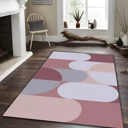 Sparrow world Peach & Grey Geometric Printed Anti Skid Rectangle Carpet-36