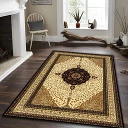 Sparrow world Mustard Yellow & Cream Bohemian Printed Anti Skid Rectangle Carpet-image-15