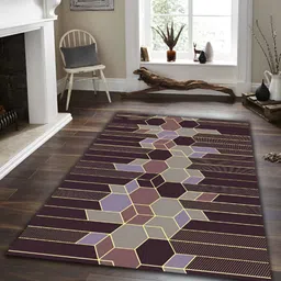 Sparrow world Purple & Mauve Geometric Printed Anti Skid Rectangle Carpet-41