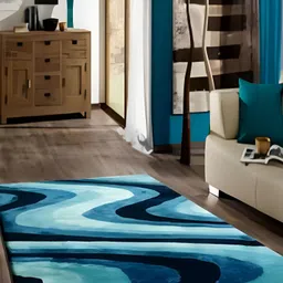 Shopgallery Turquoise Blue & White Abstract Printed Anti Skid Carpet-5