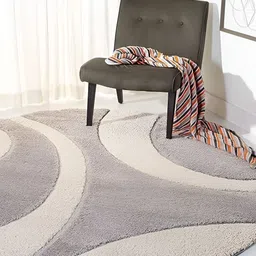 Shopgallery Beige & White Abstract Anti Skid Shaggy Carpet-24