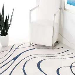 Shopgallery White & Teal Blue Abstract Anti Skid Shaggy Carpet-11