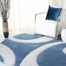 Shopgallery Blue & White Abstract Anti Skid Shaggy Carpet-55