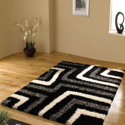 Shopgallery White & Black Geometric Anti Skid Shaggy Carpet-33