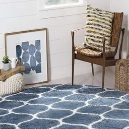 Shopgallery Blue & White Geometric Anti Skid Shaggy Carpet-picture-6