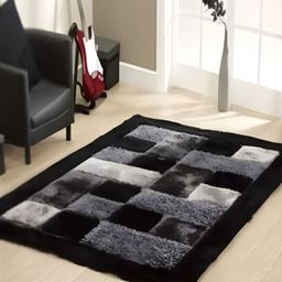 Shopgallery Black & Grey Geometric Anti Skid Shaggy Carpet-48