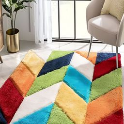 Shopgallery Green & Blue Geometric Anti-Skid Shaggy Carpet-image-76